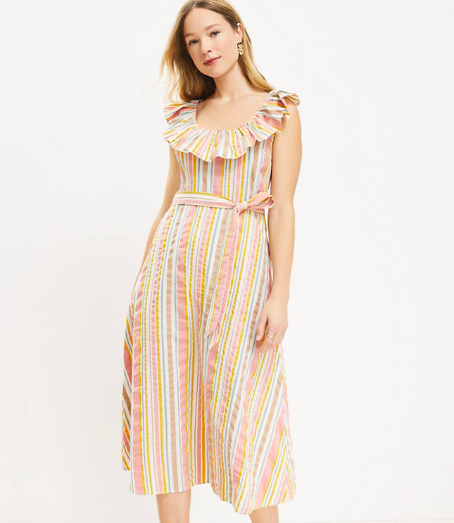 LOFT Beach Strapless Mixed Media Pocket Midi Dress