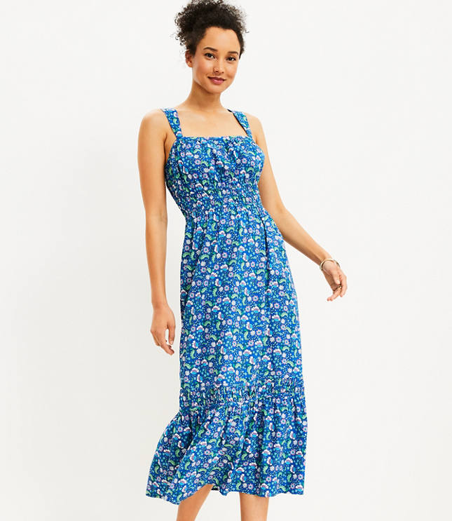 Floral Shirred Flounce Maxi Dress