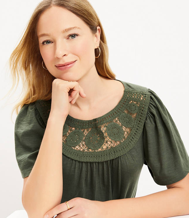 Crochet Yoke Flutter Sleeve Top