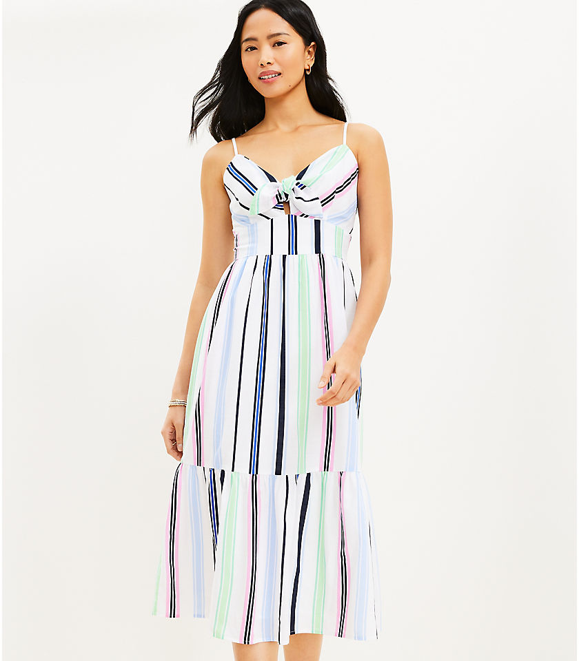 Striped Tie Front Strappy Midi Dress