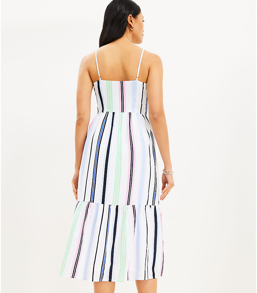 Striped Tie Front Strappy Midi Dress