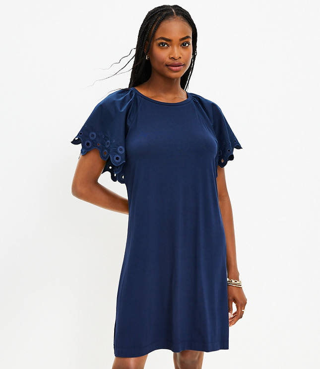 Flutter Sleeve Split Neck Swing Dress