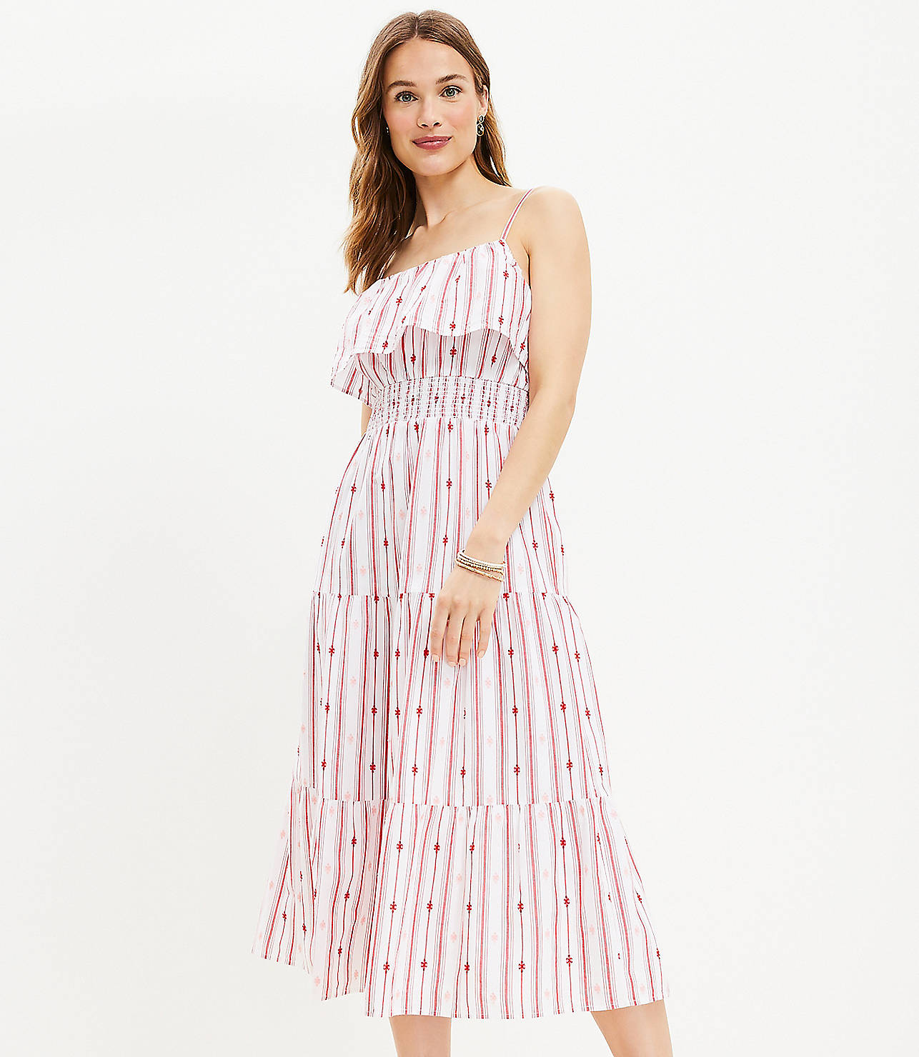 Striped Ruffle Strappy Midi Dress