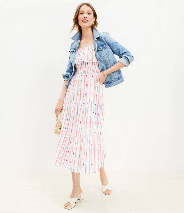 Striped Ruffle Strappy Midi Dress