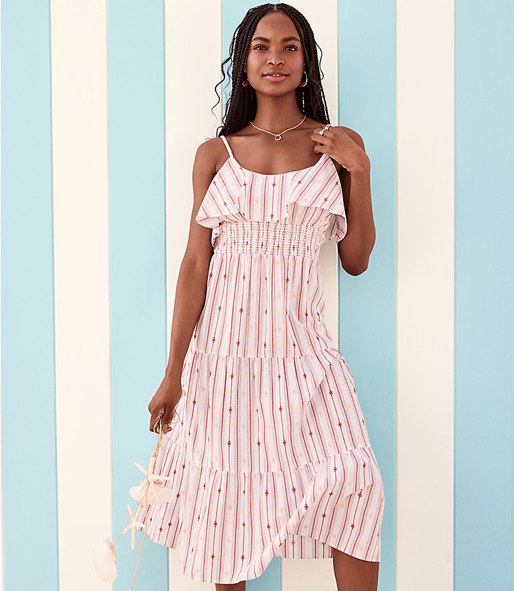 Striped Ruffle Strappy Midi Dress image number 3