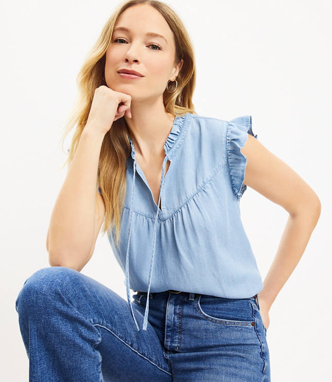 Chambray best sale ruffle top