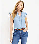 Chambray Ruffle Tie Neck Top carousel Product Image 2