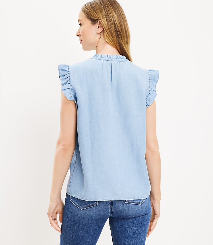 Chambray Ruffle Tie Neck Top image number 2