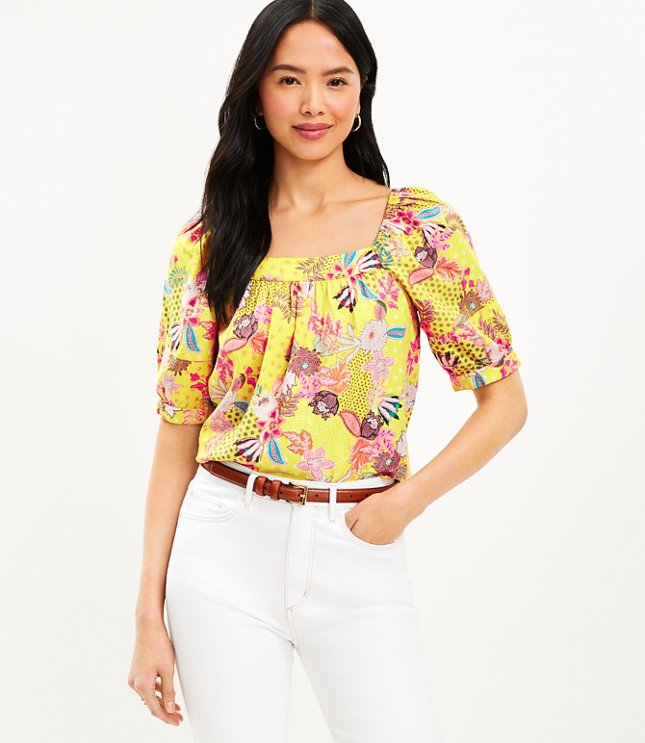 Floral Patchwork Puff Sleeve Blouse