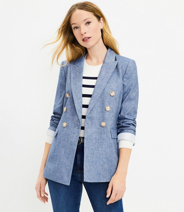 Petite Chambray Double Breasted Blazer