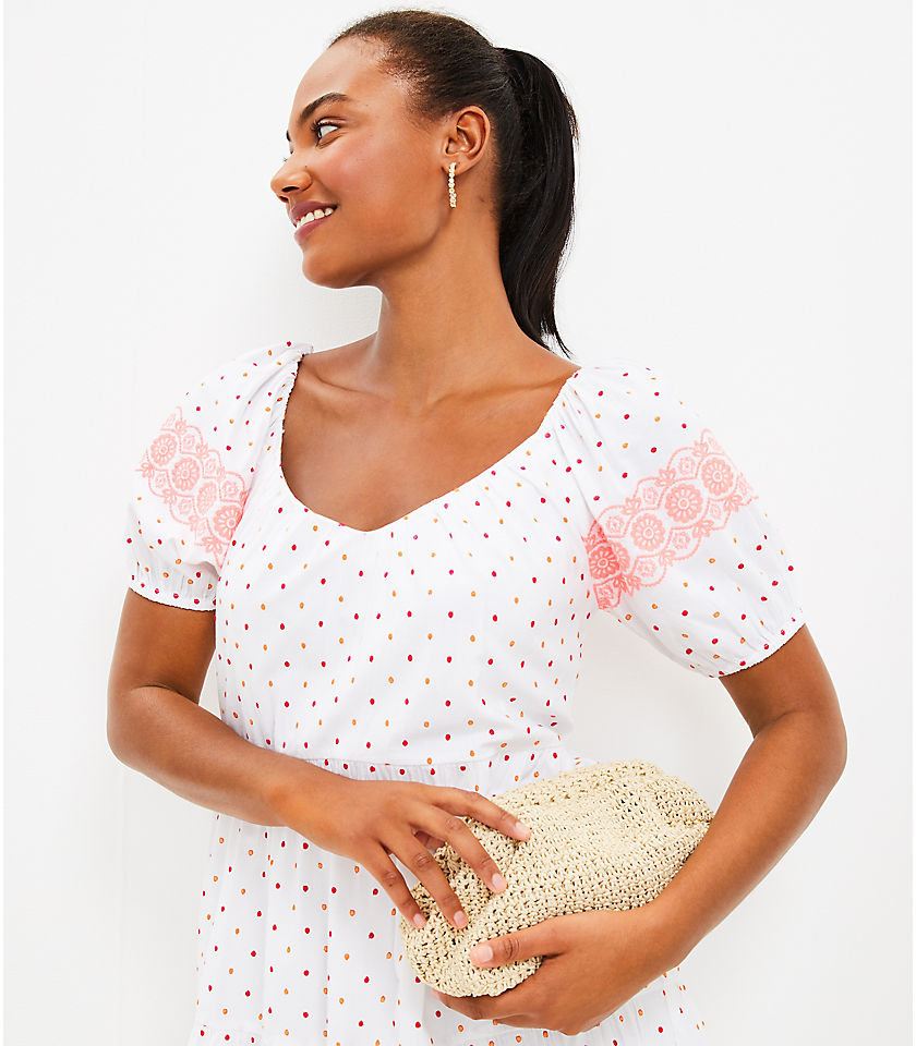 Dot Embroidered Tiered Swing Dress
