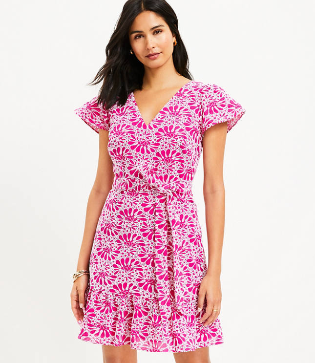 Short-Sleeve Swing Dress with Wrap Neckline