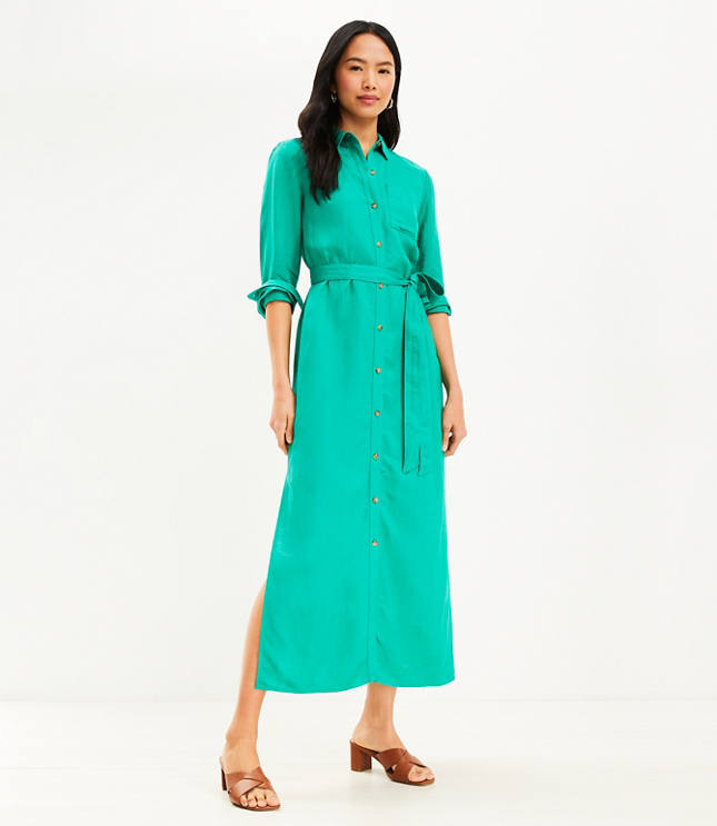 Linen Blend Maxi Pocket Shirtdress