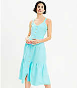 Linen Blend Strappy Button Tiered Midi Dress carousel Product Image 1