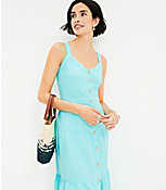 Linen Blend Strappy Button Tiered Midi Dress carousel Product Image 2