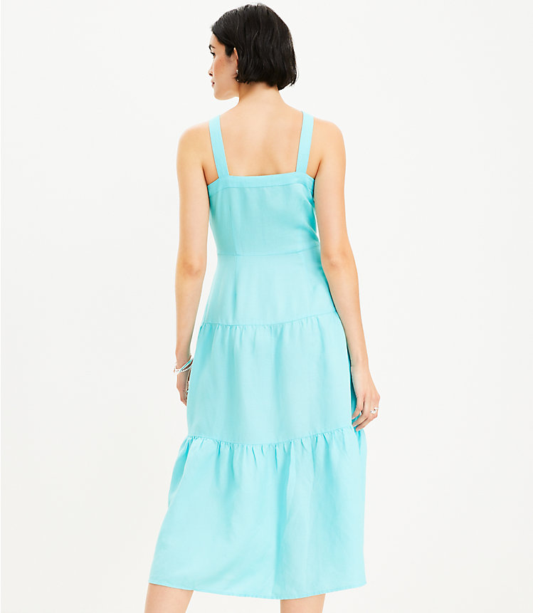 Linen Blend Strappy Button Tiered Midi Dress image number 2