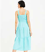 Linen Blend Strappy Button Tiered Midi Dress carousel Product Image 3