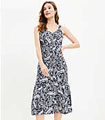 Paisley Linen Blend Strappy Button Tiered Midi Dress carousel Product Image 1
