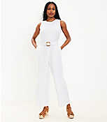 Stripe Linen Blend Belted Sleeveless Jumpsuit carousel Product Image 1