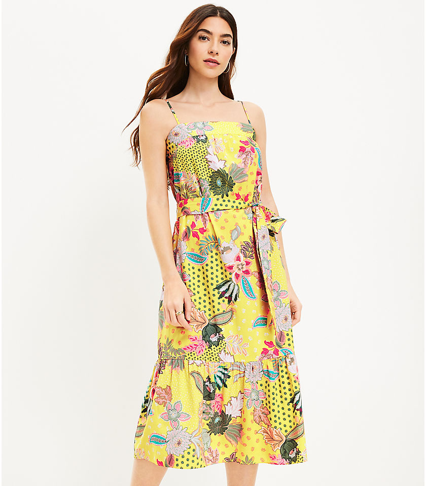 Floral Strappy Flounce Midi Dress