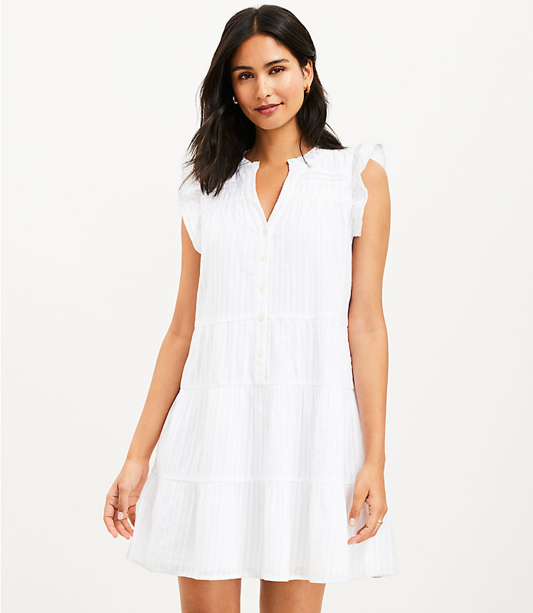 Striped Flutter Button Tiered Swing Dress image number 0