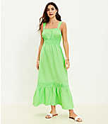 Linen Blend Shirred Flounce Maxi Dress carousel Product Image 1