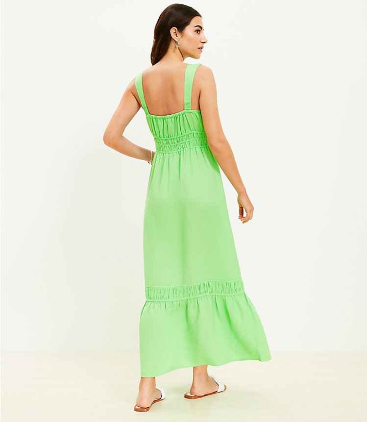 Linen Blend Shirred Flounce Maxi Dress image number 2
