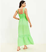 Linen Blend Shirred Flounce Maxi Dress carousel Product Image 3
