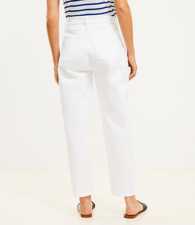 High Rise Barrel Jeans in White
