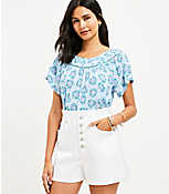 Button Front High Rise Paperbag Pull On Denim Shorts in White carousel Product Image 1