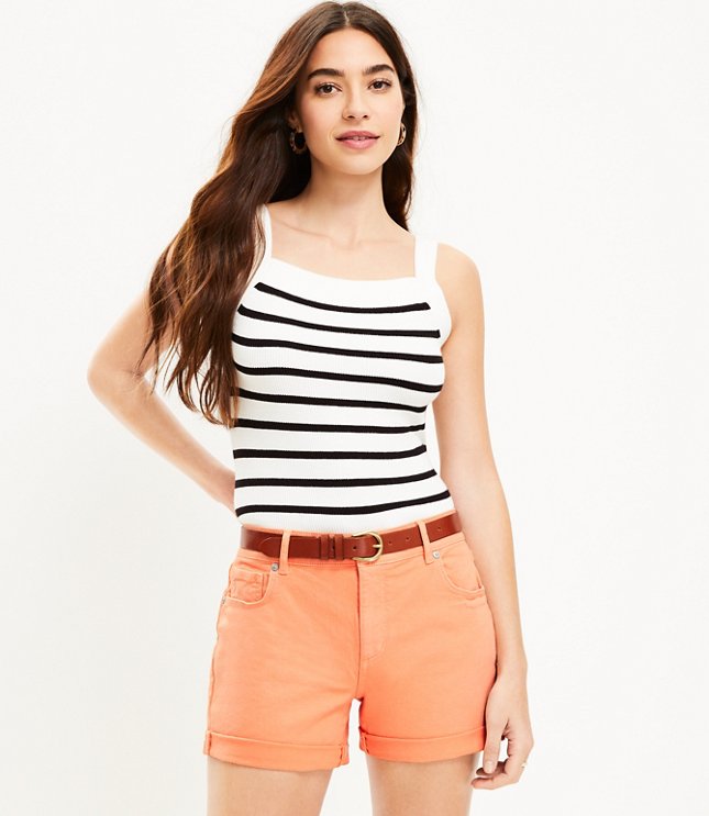 Mid Rise Denim Roll Shorts in Melon Ice