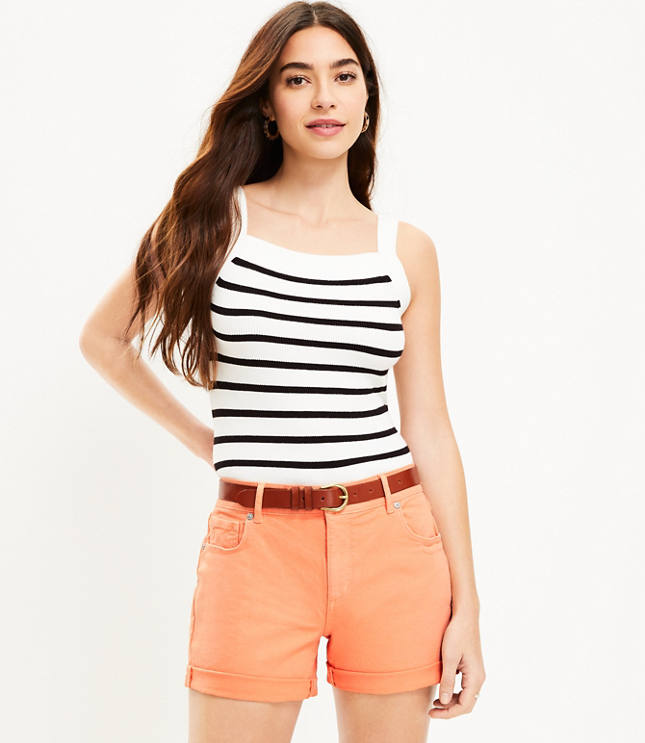 Mid Rise Denim Roll Shorts in Melon Ice