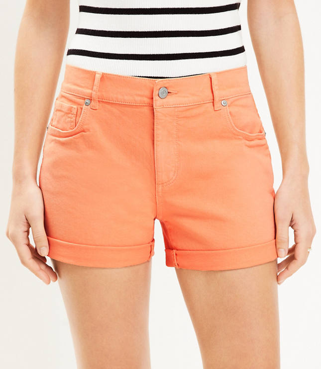 Mid Rise Denim Roll Shorts in Melon Ice