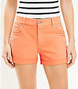 Mid Rise Denim Roll Shorts in Melon Ice carousel Product Image 2