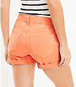 Mid Rise Denim Roll Shorts in Melon Ice carousel Product Image 3