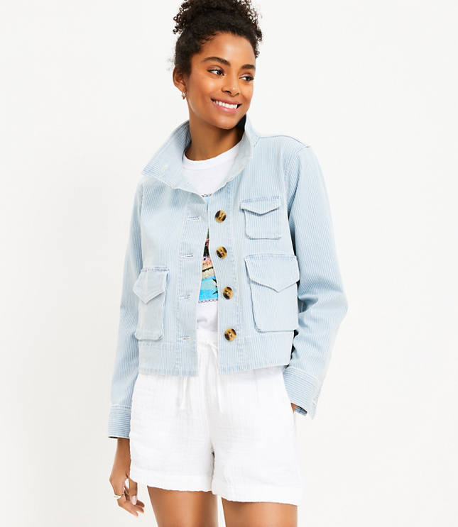 Denim Utility Jacket in Indigo Stripe