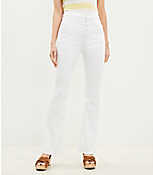 Curvy Button Front Fresh Cut High Rise Slim Flare Jeans in White carousel Product Image 1