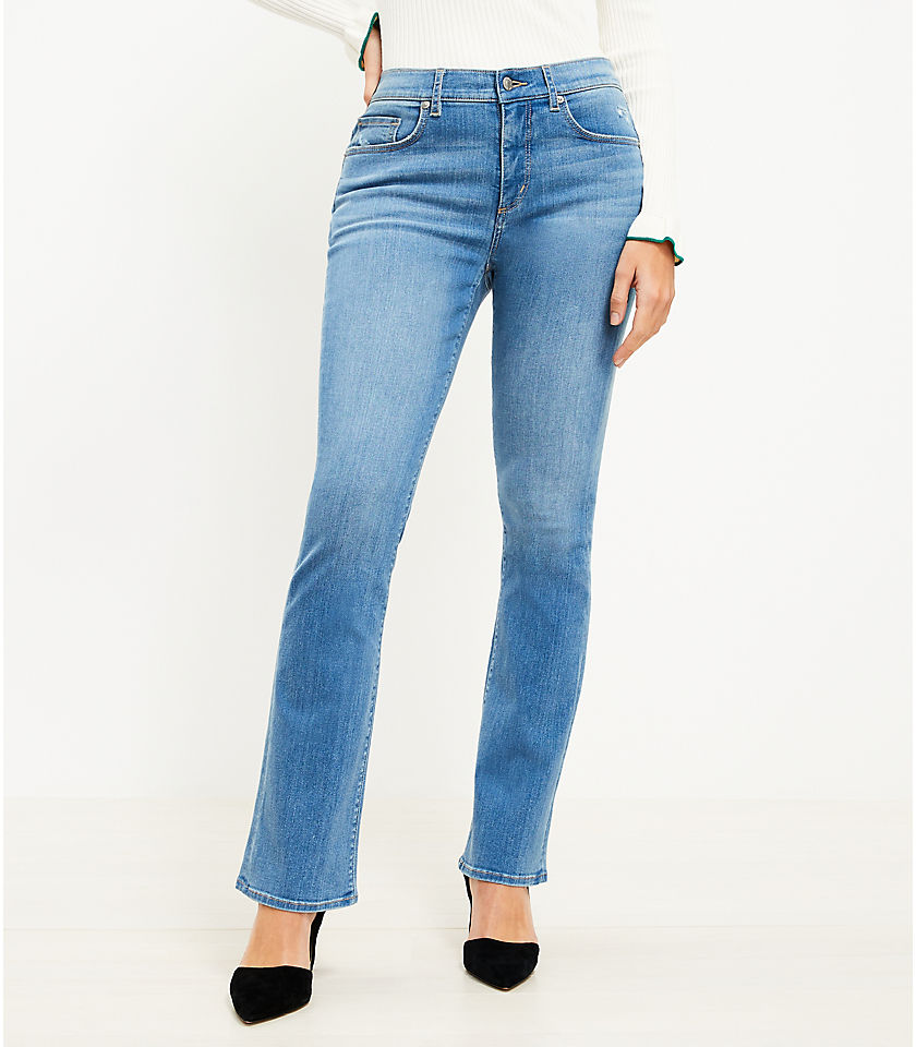 Curvy Destructed Mid Rise Boot Jeans in Classic Mid Stone Wash