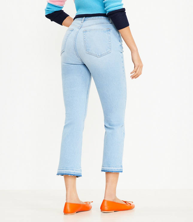 Curvy Let Down Hem High Rise Kick Crop Jeans in Vivid Light Indigo Wash