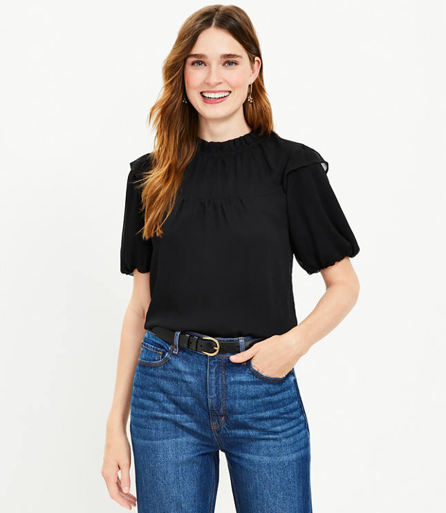 Ruffle balloon sleeve top deals