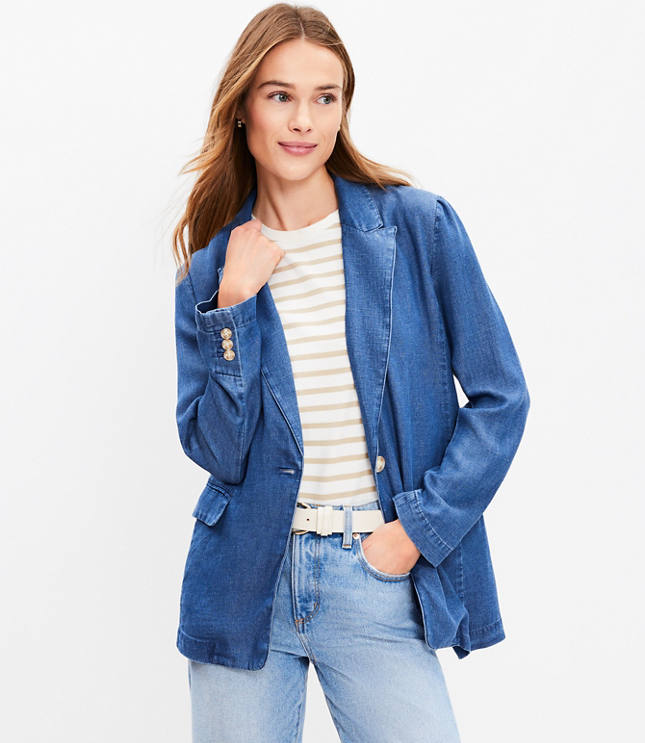 Chambray Blue Notch Collar Blazer - WOMEN Jackets & Coats