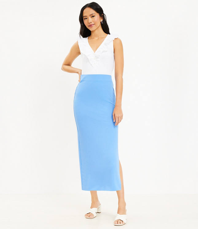 Ribbed Slit Midi Skirt