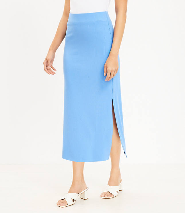 Ribbed Side Slit Midi Skirt