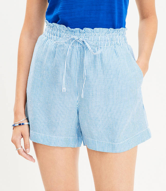 Linen Blend Stripe Shorts in Blue