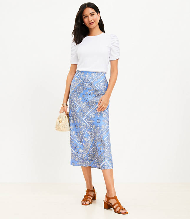 Bandana Print Bias Midi Skirt