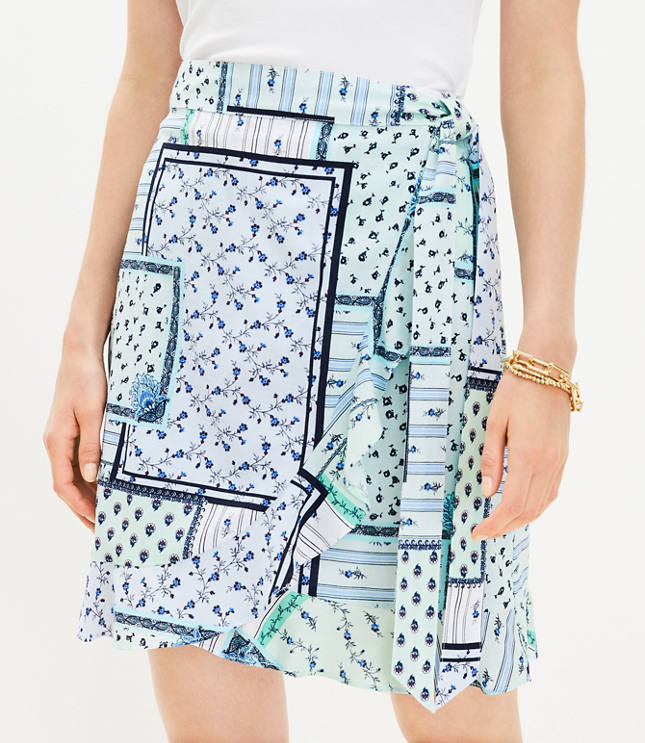 Dotted Button Trim Linen Blend Skirt - Deep Space Blue