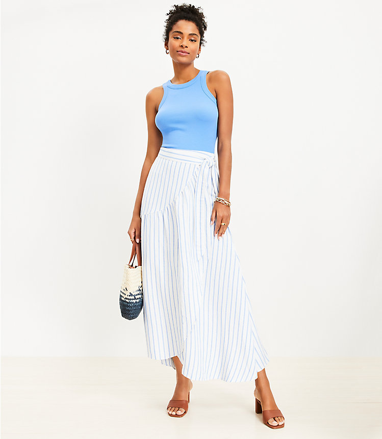 Striped Ruffle Wrap Maxi Skirt image number 0
