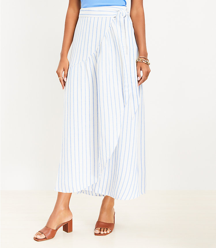 Striped Ruffle Wrap Maxi Skirt image number 1