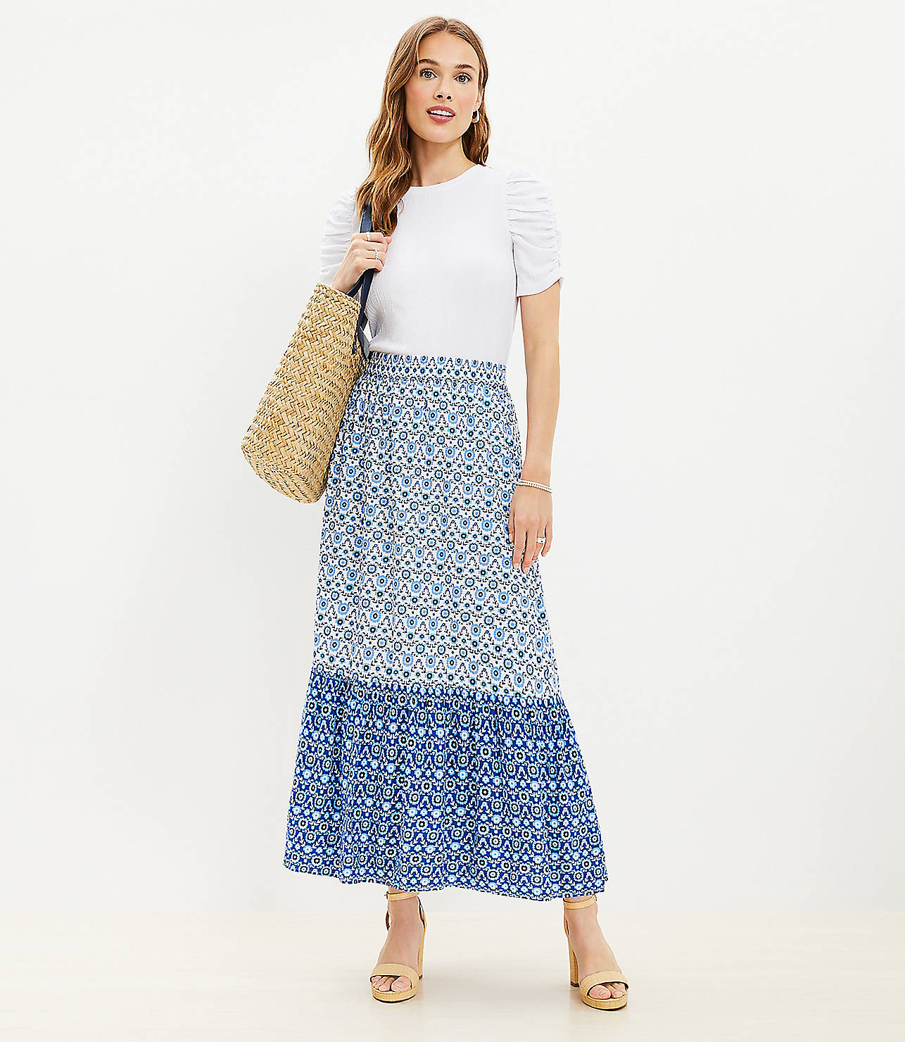 Doily Floral Tiered Pull On Midi Skirt
