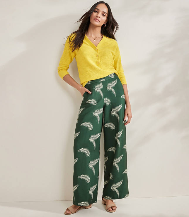 Fluid Wide Leg Pants in Palm Print